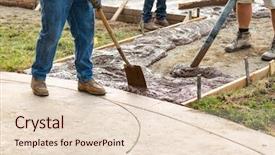  Presentation with cement - PPT theme consisting of construction worker pooring wet deck background and a lemonade colored foreground