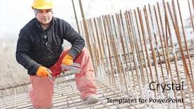  Presentation with construction work - Cool new slide deck with construction worker portrait during reinforcement backdrop and a soft green colored foreground