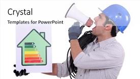  Presentation with energy savings - Beautiful slide deck featuring construction worker promoting energy savings backdrop and a white colored foreground