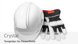  Presentation with worker safety - Theme having construction-worker-protection-safety-helmet background and a light gray colored foreground