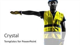  Presentation with worker safety - Slide deck consisting of construction worker signaling with safety background and a white colored foreground