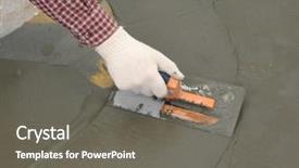  Presentation with concrete construction - Presentation theme featuring construction worker spreading wet concrete background and a gray colored foreground