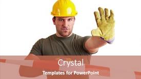  Presentation with construction - Amazing slide set having construction-worker-stands-behind backdrop and a coral colored foreground
