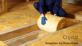  Presentation with glass construction - PPT theme having construction-worker-thermally-insulating-house background and a yellow colored foreground