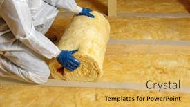  Presentation with glass construction - Presentation design featuring construction-worker-thermally-insulating-house background and a yellow colored foreground