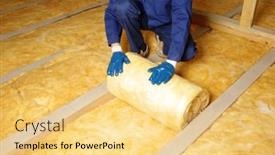  Presentation with glass construction - Slides having construction-worker-thermally-insulating-house background and a blonde colored foreground