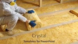  Presentation with glass construction - Slide set featuring construction-worker-thermally-insulating-house background and a yellow colored foreground