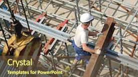  Presentation with steel construction - Cool new slide set with construction worker unloading steel beam backdrop and a tawny brown colored foreground
