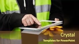  Presentation with using digital tablet - Cool new presentation theme with construction worker using digital tablet backdrop and a tawny brown colored foreground