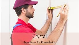  Presentation with measuring - Slides consisting of construction worker using measuring tape background and a coral colored foreground