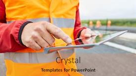  Presentation with road construction - Amazing presentation design having construction-worker-using-tablet-computer backdrop and a gold colored foreground