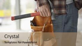  Presentation with construction - Presentation theme consisting of construction worker wearing tool belt background and a coral colored foreground