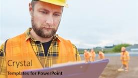  Presentation with road construction - Colorful presentation enhanced with construction-worker-with-checklist-controls backdrop and a yellow colored foreground