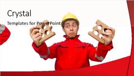  Presentation with white bricks - Colorful PPT theme enhanced with construction worker with clay bricks backdrop and a  colored foreground
