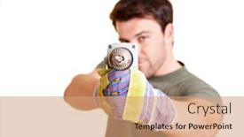  Presentation with drill - Beautiful slide deck featuring construction-worker-with-drill-drills backdrop and a coral colored foreground