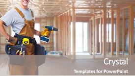  Presentation with drill - Cool new PPT layouts with construction worker with drill backdrop and a gray colored foreground