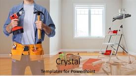  Presentation with drill - Presentation theme with construction worker with drill background and a coral colored foreground