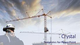  Presentation with worker safety - Presentation design consisting of construction worker with large building background and a sky blue colored foreground