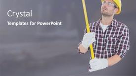  Presentation with construction worker harassment workplace - Slide deck having construction worker with measuring tape in front of construction site background and a gray colored foreground