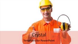  Presentation with safety construction worker in construction - Cool new slides with construction worker with noise cancelling backdrop and a red colored foreground