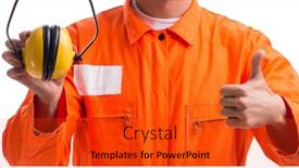  Presentation with safety construction worker in construction - PPT theme enhanced with construction-worker-with-noise-cancelling background and a red colored foreground
