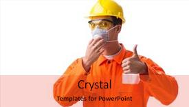  Presentation with safety construction worker in construction - PPT layouts with construction worker with protective mask background and a red colored foreground