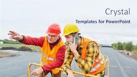  Presentation with road construction - Presentation theme featuring construction-worker-with-smartphone background and a sky blue colored foreground