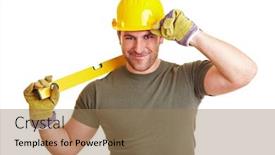  Presentation with spirit - Audience pleasing presentation design consisting of construction-worker-with-spirit-level backdrop and a coral colored foreground