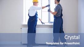  Presentation with construction worker harassment workplace - PPT layouts having construction worker with trainee installing background and a teal colored foreground