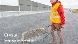  Presentation with concrete construction - Audience pleasing slide set consisting of construction-worker-with-wheelbarrow-full backdrop and a gray colored foreground