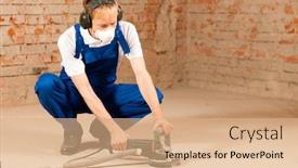  Presentation with cement - Slide deck with construction-worker-working-grinding background and a coral colored foreground