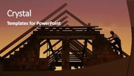  Presentation with roof - Colorful PPT layouts enhanced with construction worker working with house backdrop and a tawny brown colored foreground