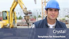  Presentation with worker - PPT theme enhanced with construction worker background and a ocean colored foreground