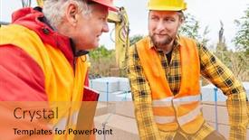  Presentation with managers - Amazing slide deck having construction-workers-and-site-managers backdrop and a gold colored foreground