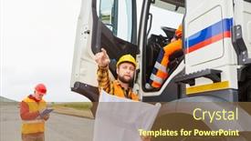 Presentation with truck drivers - Beautiful presentation theme featuring construction-workers-as-foremen backdrop and a  colored foreground