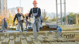  Presentation with building construction - Audience pleasing PPT layouts consisting of construction workers at building area backdrop and a coral colored foreground