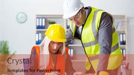  Presentation with discussion - Amazing slide set having construction workers having discussion in office before starting backdrop and a red colored foreground