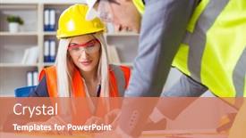  Presentation with discussion - Audience pleasing theme consisting of construction-workers-having-discussion backdrop and a coral colored foreground