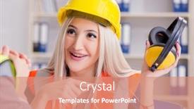  Presentation with discussion - Colorful presentation enhanced with construction workers having discussion in office before starting backdrop and a coral colored foreground