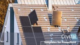  Presentation with residential solar - Slides with construction-workers-install-photovoltaic-solar background and a  colored foreground