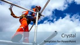  Presentation with scaffold - PPT theme featuring construction workers on a scaffold background and a light blue colored foreground