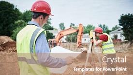  Presentation with building construction - PPT layouts having construction-workers-on-building-area background and a coral colored foreground