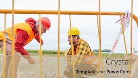  Presentation with road construction - Audience pleasing presentation consisting of construction-workers-on-the-construction backdrop and a coral colored foreground