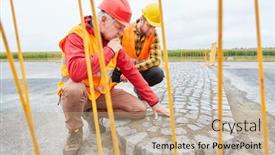  Presentation with road construction - Presentation with construction-workers-on-the-construction background and a coral colored foreground