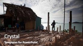  Presentation with industrial engineering silhouette construction - Beautiful PPT theme featuring construction workers silhouettes in nam backdrop and a tawny brown colored foreground