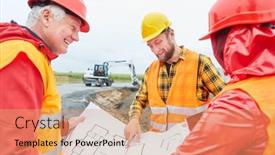  Presentation with team planning - Audience pleasing presentation theme consisting of construction-workers-team-with-floor backdrop and a coral colored foreground