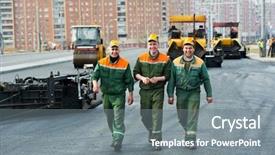  Presentation with paving - Presentation theme with construction workers walking over asphalt background and a gray colored foreground