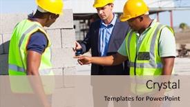  Presentation with bricks - PPT theme having safety workplace theif - construction workers with their manager background and a mint green colored foreground