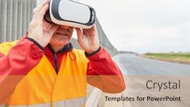  Presentation with road construction - Colorful slide deck enhanced with construction-workers-with-vr-glasses backdrop and a yellow colored foreground