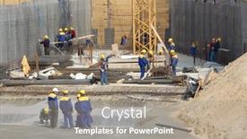  Presentation with concrete construction - PPT theme having construction-workers-working-on-concrete background and a  colored foreground